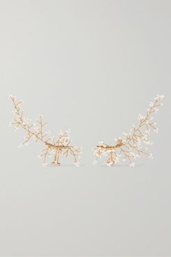 Baby's Breath Gold-plated Pearl Ear Cuffs - White