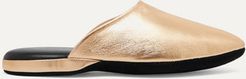 Metallic Textured-leather Slippers - Gold