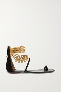 Queen Of The Desert Embellished Suede Sandals - Black