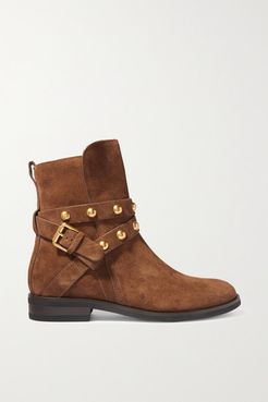Studded Suede Ankle Boots - Tan