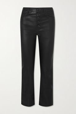 Den Cropped Leather Straight-leg Pants - Black