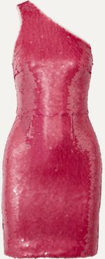 Serena One-shoulder Sequined Tulle Mini Dress - Pink