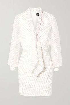 Pippa Tie-neck Metallic Fil Coupé Silk-blend Chiffon Mini Dress - Ivory