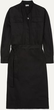 Belted Twill Midi Dress - Black