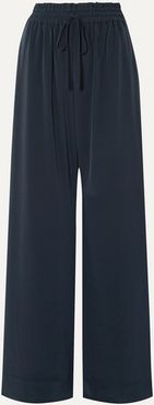 Crepe Wide-leg Pants - Navy