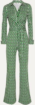 Michele Wrap-effect Printed Silk-jersey Jumpsuit - Green