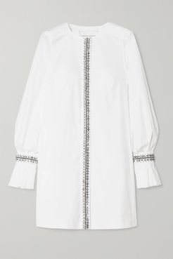 Crystal-embellished Cotton-blend Poplin Mini Dress - White