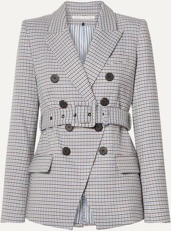 Harvey Belted Houndstooth Woven Blazer - Beige