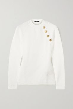 Button-embellished Jacquard-knit Sweater - White