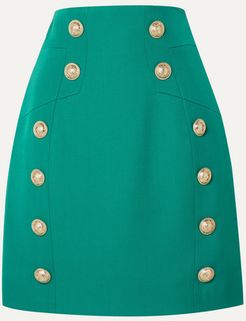 Button-embellished Grain De Poudre Wool Mini Skirt - Green