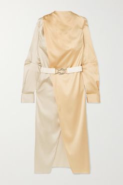 Belted Two-tone Stretch-silk Satin Wrap Dress - Ivory