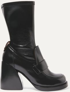 Adelie Glossed-leather Boots - Black