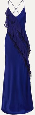 Ruffled Tulle-trimmed Silk-crepon And Hammered-satin Gown - Violet