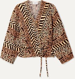 Ehara Paneled Printed Crinkled-voile Wrap Shirt - Leopard print