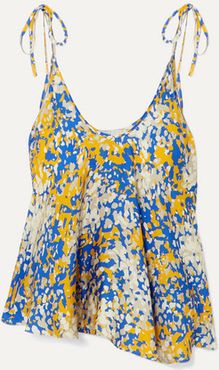 Net Sustain Tie-detailed Printed Crepe Camisole - Blue