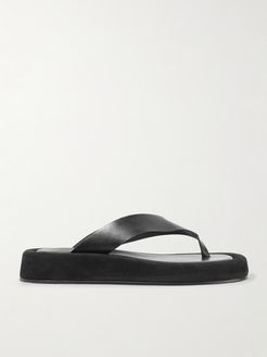 Ginza Leather And Suede Platform Flip Flops - Black