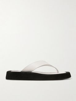 Ginza Two-tone Leather And Suede Platform Flip Flops - White