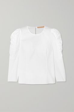 Ruched Cotton-blend Poplin Blouse - White