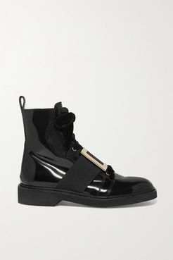 Ranger Embellished Velvet-trimmed Patent-leather Ankle Boots - Black