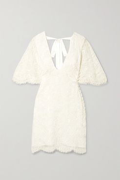 Open-back Corded Lace Mini Dress - Ivory