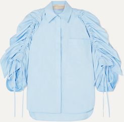 Ruched Cotton-poplin Shirt - Blue