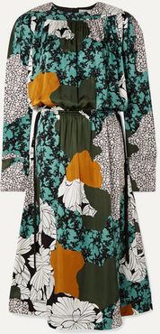 Niella Floral-print Satin Midi Dress - Green