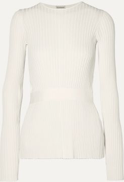 Geneva Tie-detailed Open-back Ribbed-knit Sweater - White