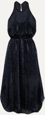 Modena Cutout Fringed Devoré-velvet Halterneck Dress - Navy