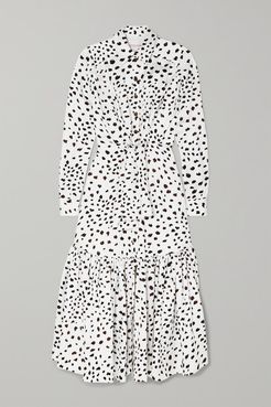 Tie-front Animal-print Crepe Maxi Dress - White