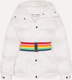 Belted Hooded Quilted Down Ski Jacket - White