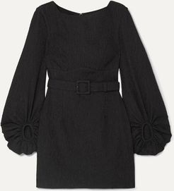 Greta Open-back Belted Cloqué Mini Dress - Black