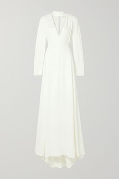 The Ada Smocked Satin Gown - Ivory