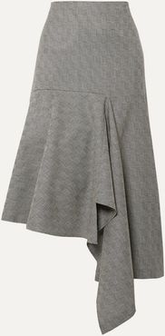 Asymmetric Checked Wool-jacquard Midi Skirt - Gray