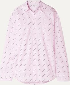 Oversized Striped Printed Cotton Shirt - Pastel pink