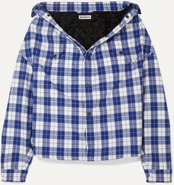 Oversized Checked Quilted Cotton-flannel Shirt - Blue