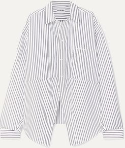 Swing Oversized Embroidered Striped Cotton-poplin Shirt - Blue