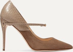 Lorenzo 105 Suede And Elaphe Pumps - Taupe