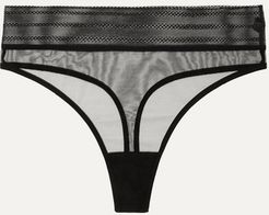 Bare Lace-trimmed Tulle Thong - Black
