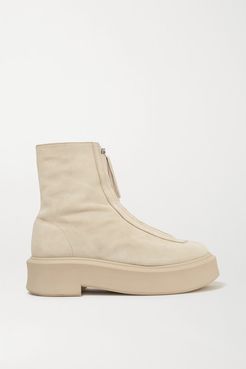 Textured-nubuck Platform Ankle Boots - Beige