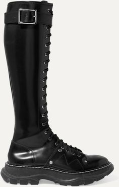 Glossed-leather Exaggerated-sole Knee Boots - Black