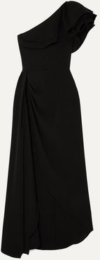 One-shoulder Ruffled Cady Gown - Black
