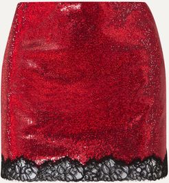 Lace-trimmed Crystal-embellished Georgette Mini Skirt - Red