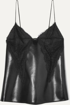 Lace-paneled Faux Leather Camisole - Black