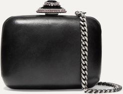 Crystal-embellished Leather Shoulder Bag - Black