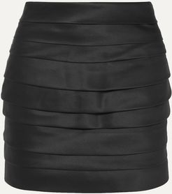 Cummerbund Pleated Silk-satin Mini Skirt - Black