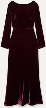 Tina Open-back Draped Velvet Midi Dress - Plum