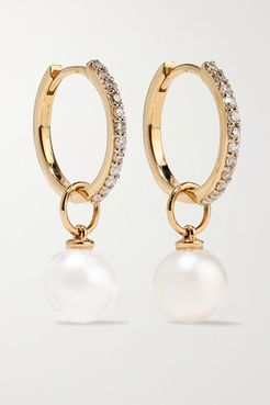 14-karat Gold, Diamond And Pearl Hoop Earrings