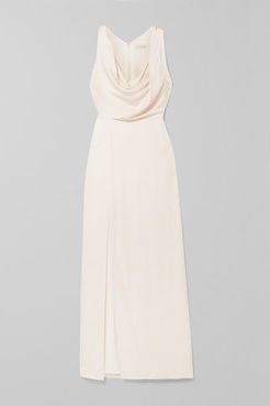 Draped Hammered-satin Gown - White