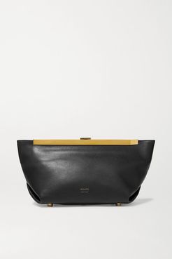 Envelope Pleat Leather Clutch - Black