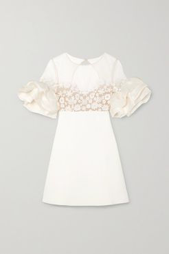 Astaire Embroidered Tulle, Crepe And Organza Mini Dress - White